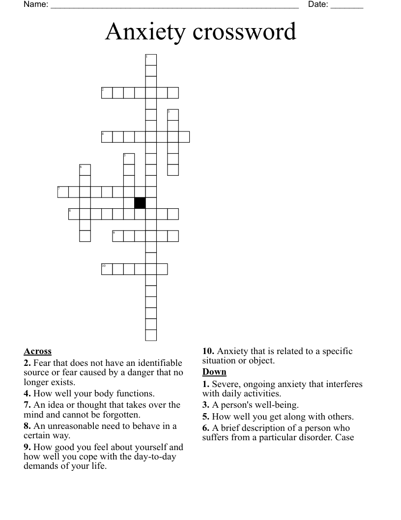 Anxiety Crossword WordMint