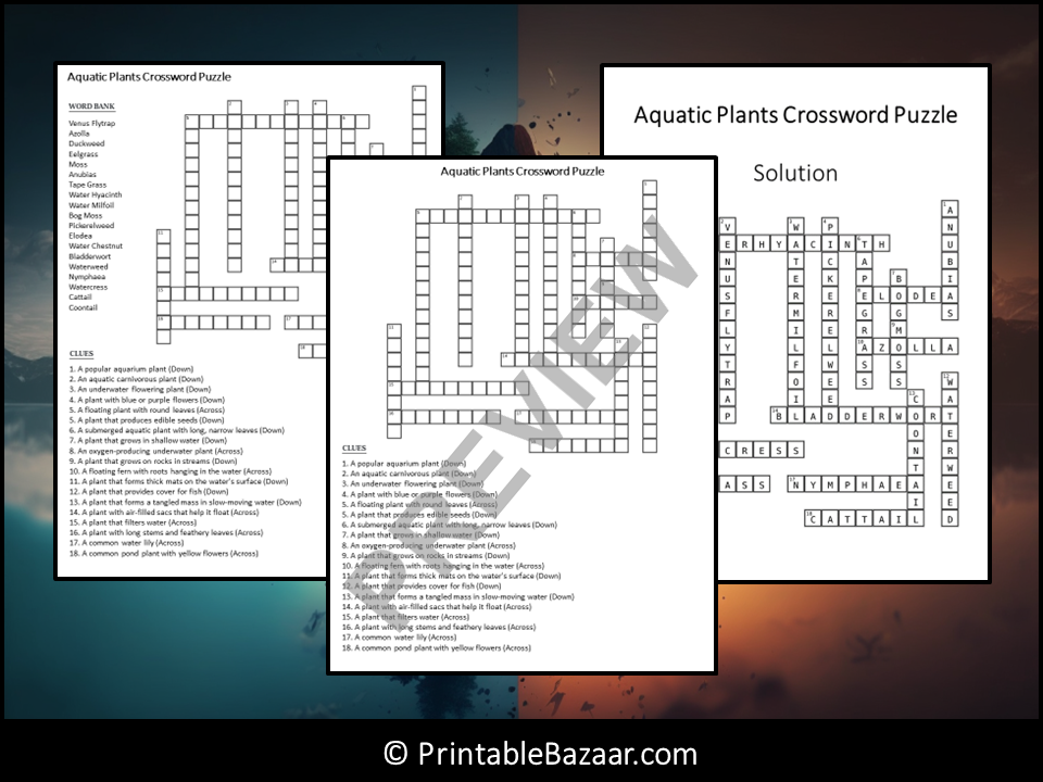 Aquatic Plants Crossword Puzzle Worksheet Activity Teaching Resources