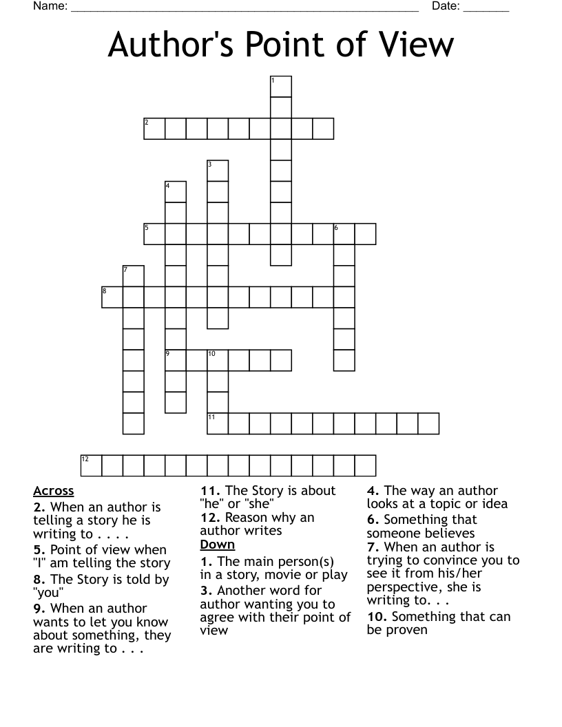 Author s Point Of View Crossword WordMint