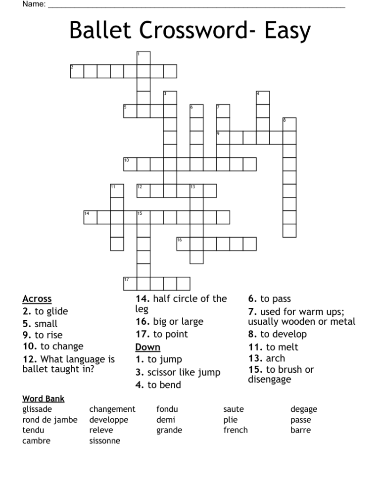 Ballet Class Bend Crossword Prntbl concejomunicipaldechinu gov co