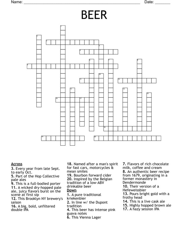 BEER Crossword WordMint