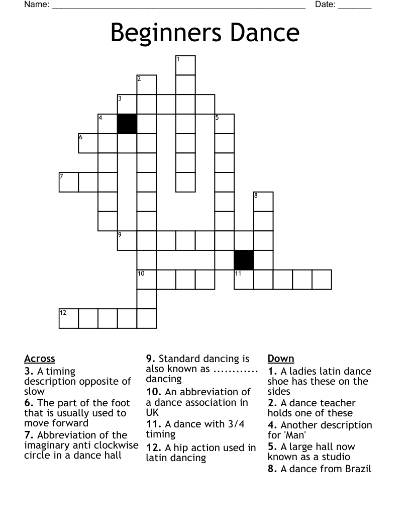 Beginners Dance Crossword WordMint