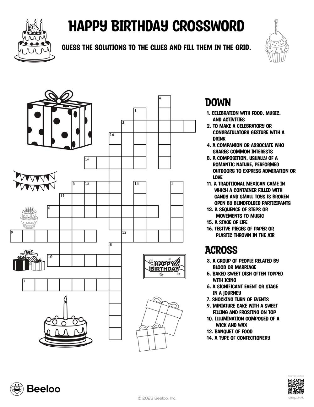 Birthday themed Crossword Puzzles Beeloo Printable Crafts And 