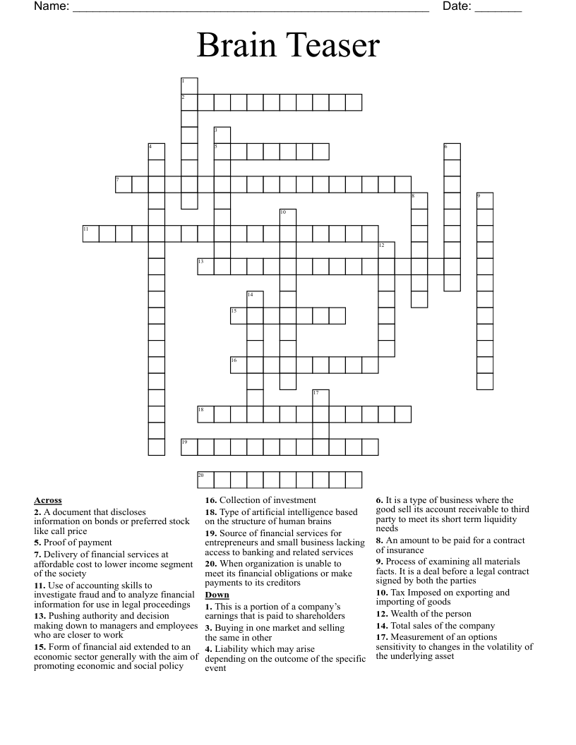 Brain Teaser Crossword WordMint
