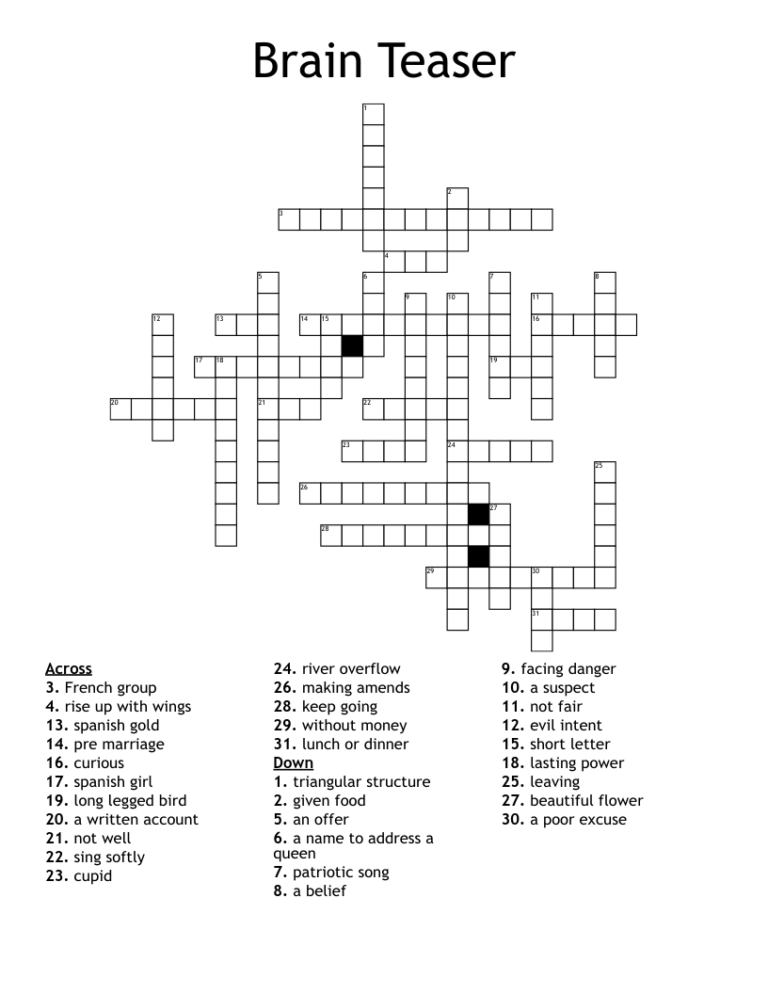 Brain Teaser Crossword WordMint