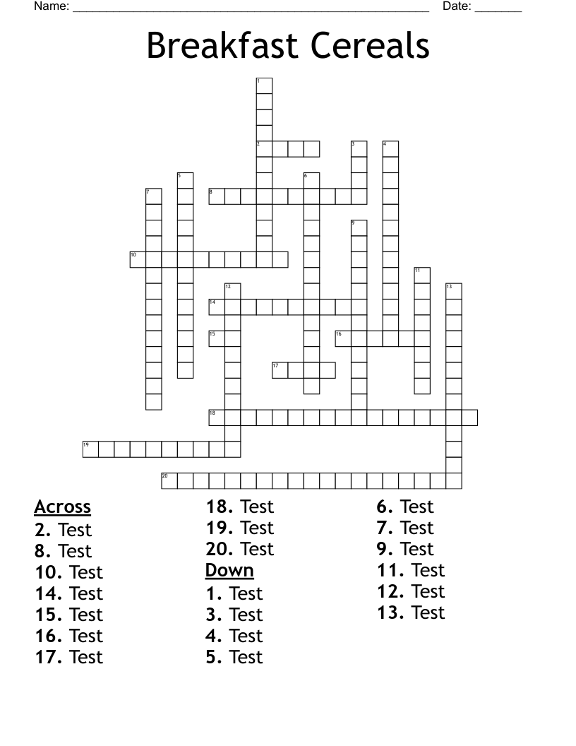 Breakfast Cereals Crossword WordMint