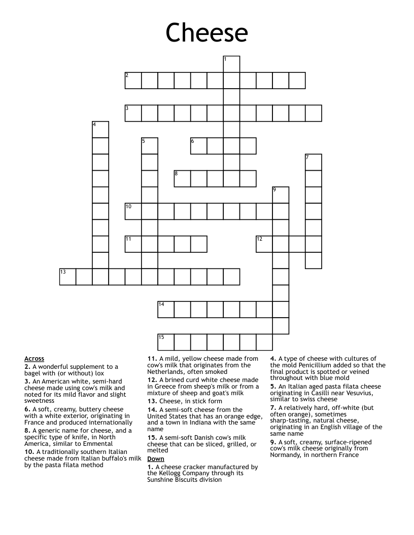 Cheese Crossword WordMint