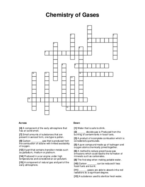 Chemistry Of Gases Crossword Puzzle