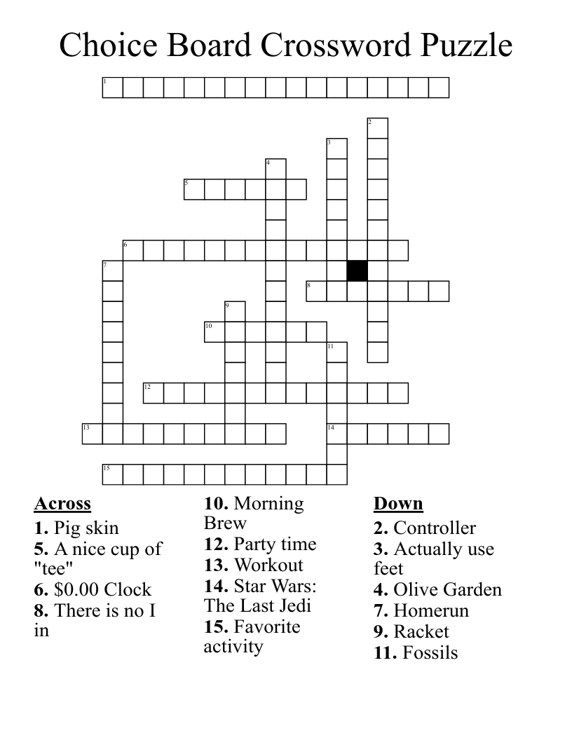 Choice Board Crossword Puzzle WordMint