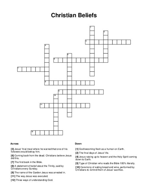 Christian Beliefs Crossword Puzzle