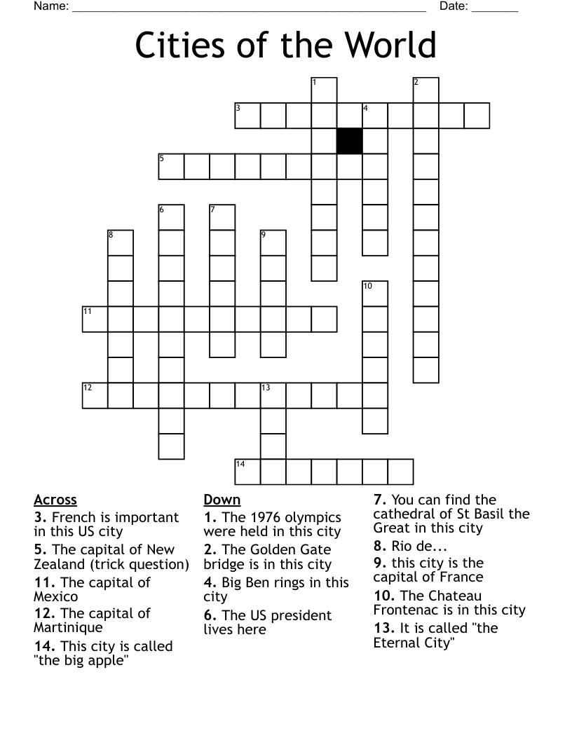 Cities Of The World Crossword WordMint