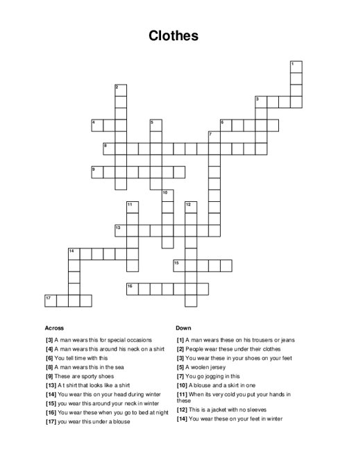 Clothes Crossword Puzzle