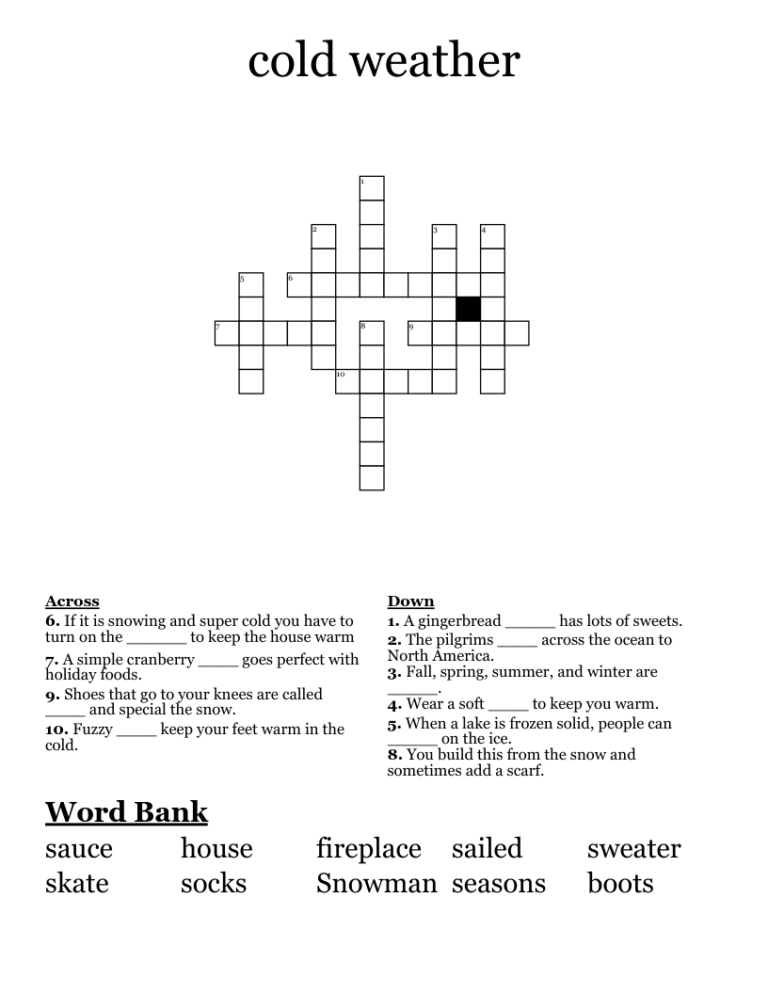 Cold Weather Crossword WordMint