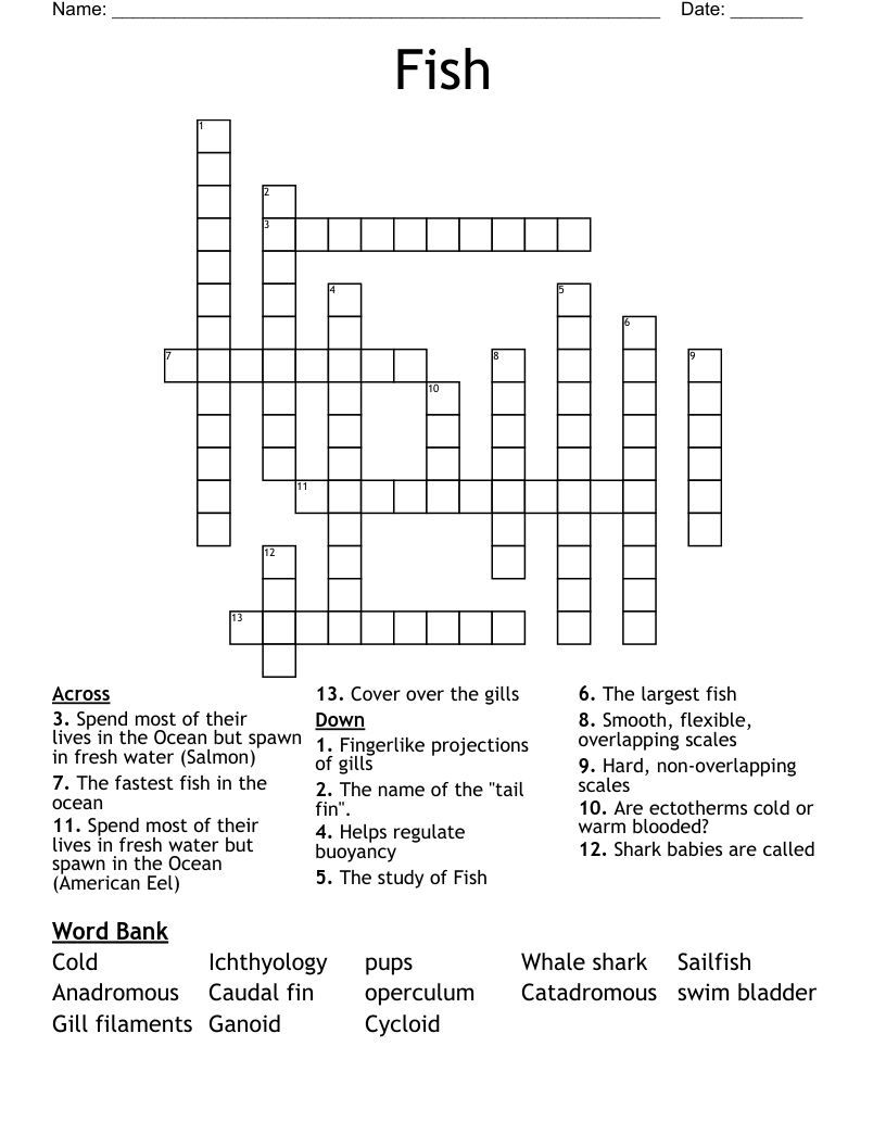 Colorful Coral Reef Fish Crossword