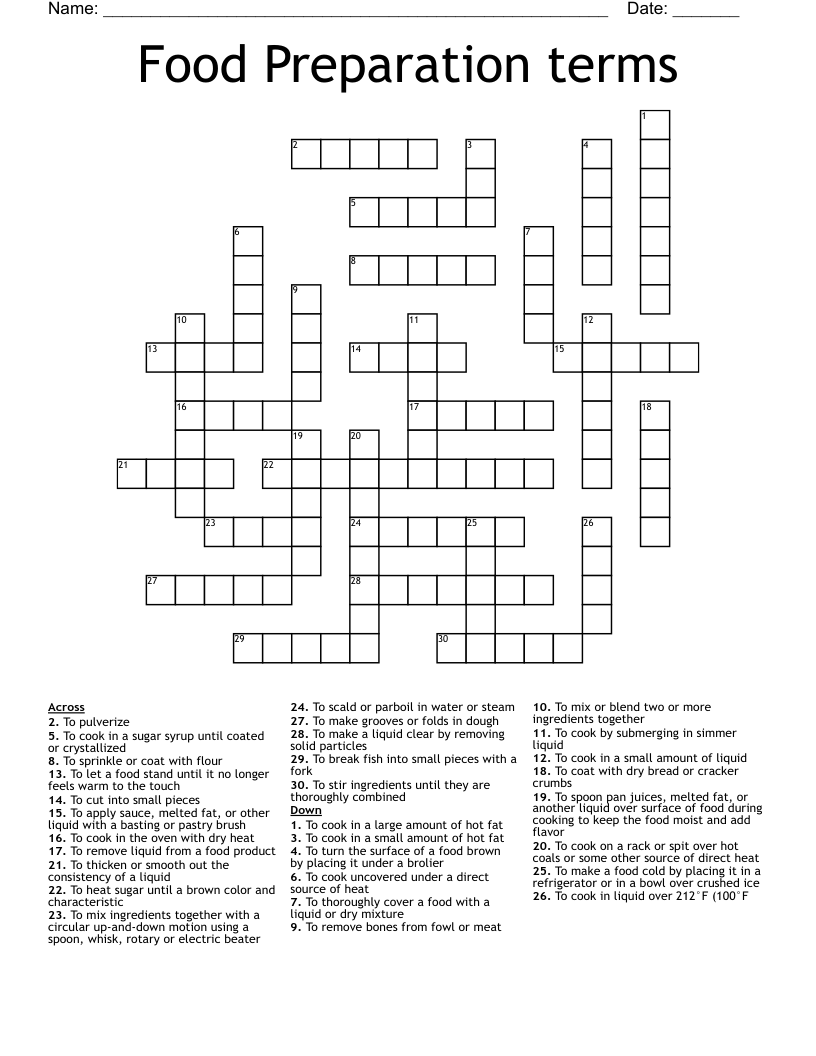 Cooking Terms Crossword Puzzle WordMint