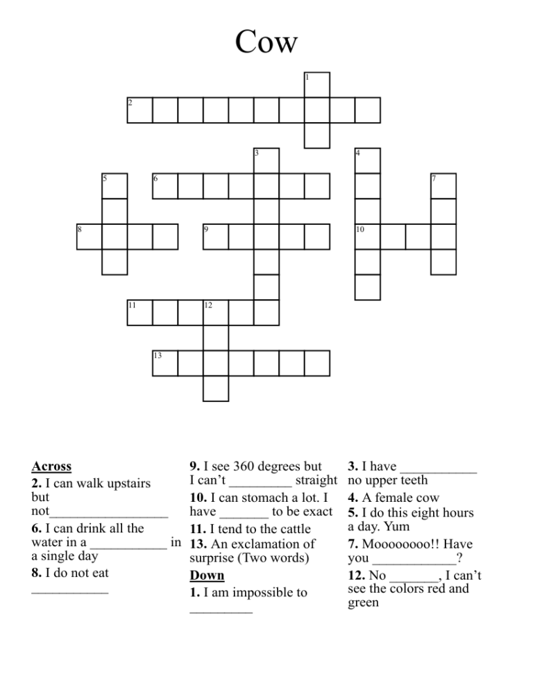 Cow Crossword WordMint