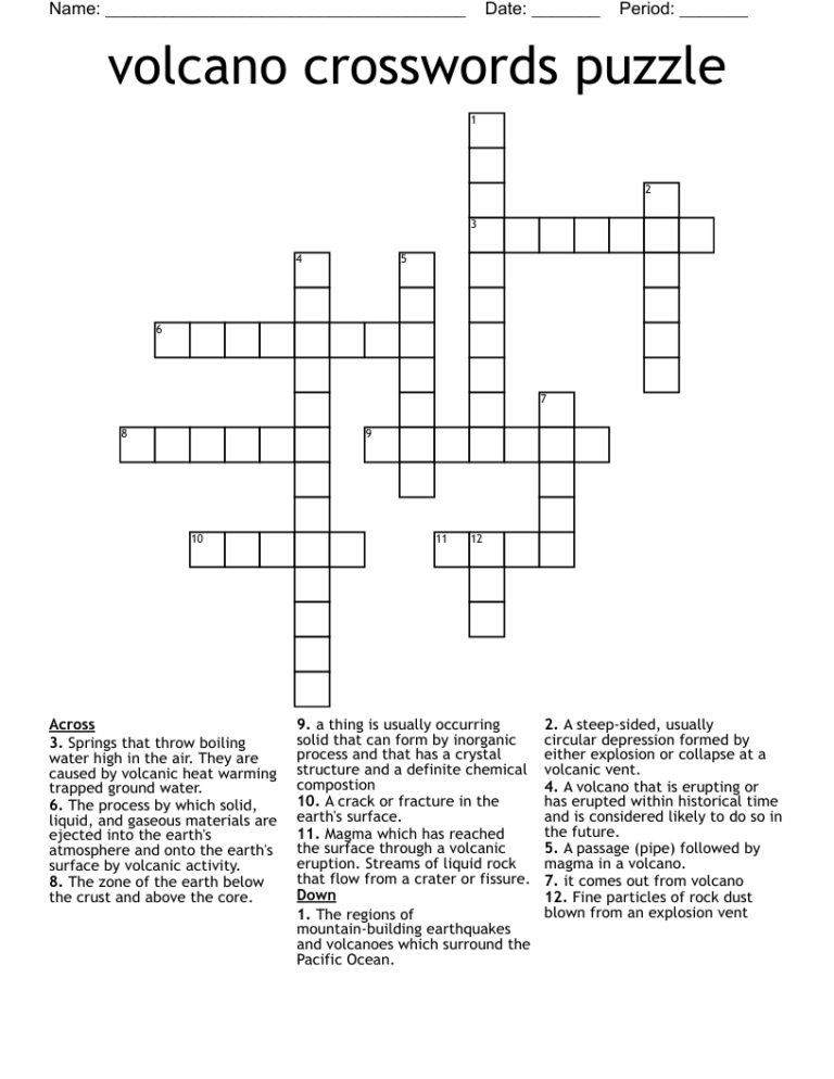 Crossword Clue Dark Volcanic Rock