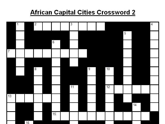 Crossword On African Capital Cities 2 Answers Teaching Resources