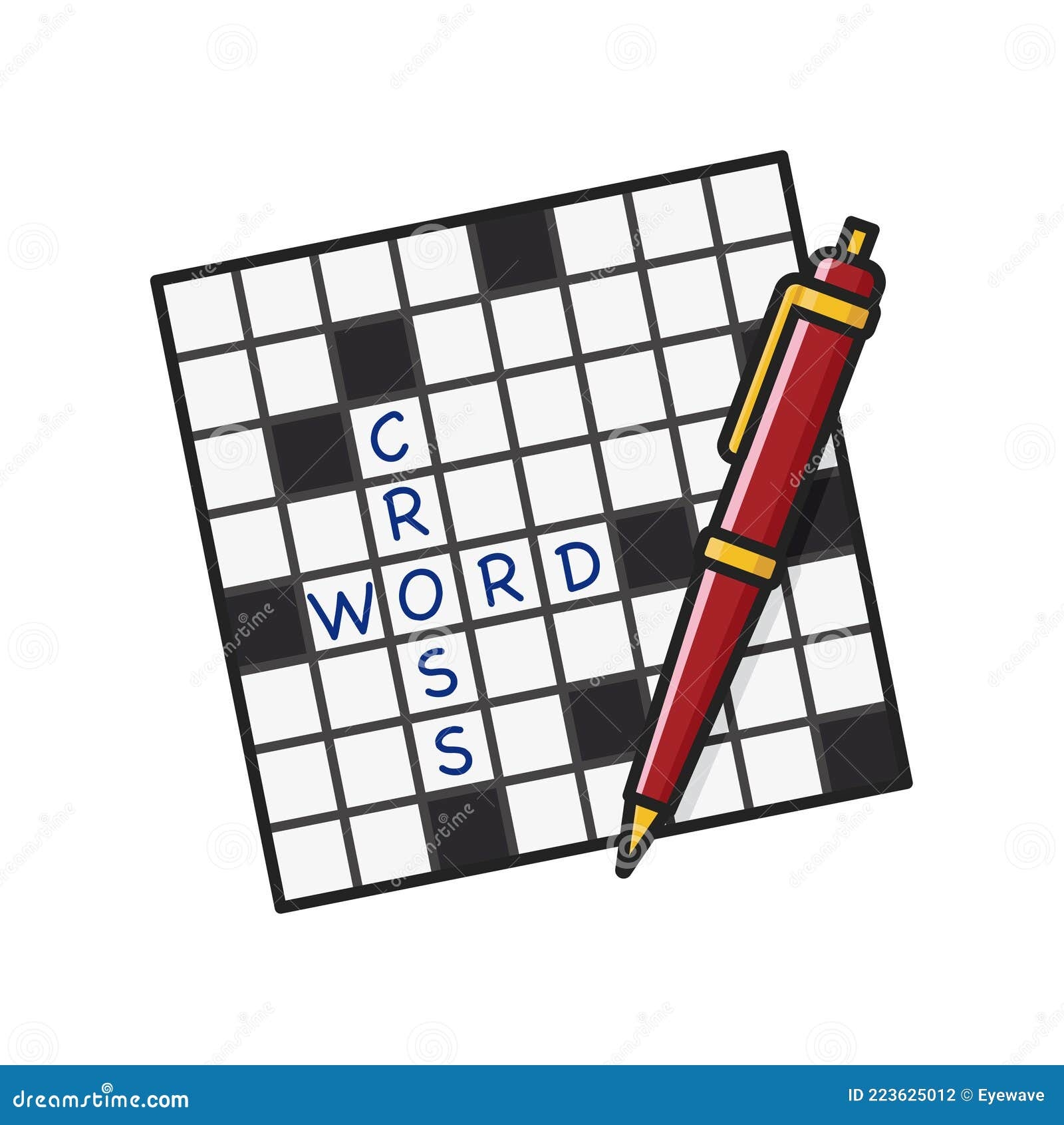 Crossword Puzzle And Ball point Pen Isolated Vector Illustration Stock 