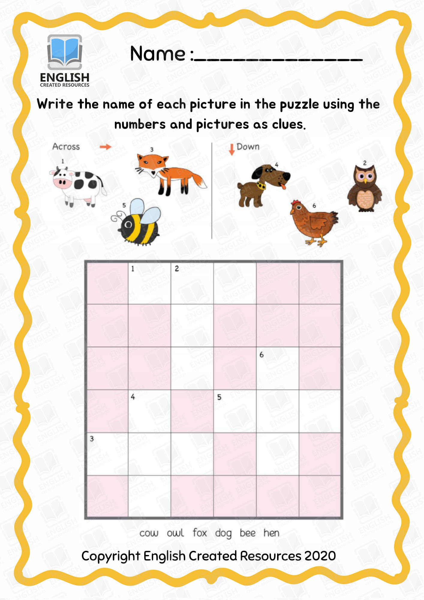 Crossword Puzzle For Kindergarten