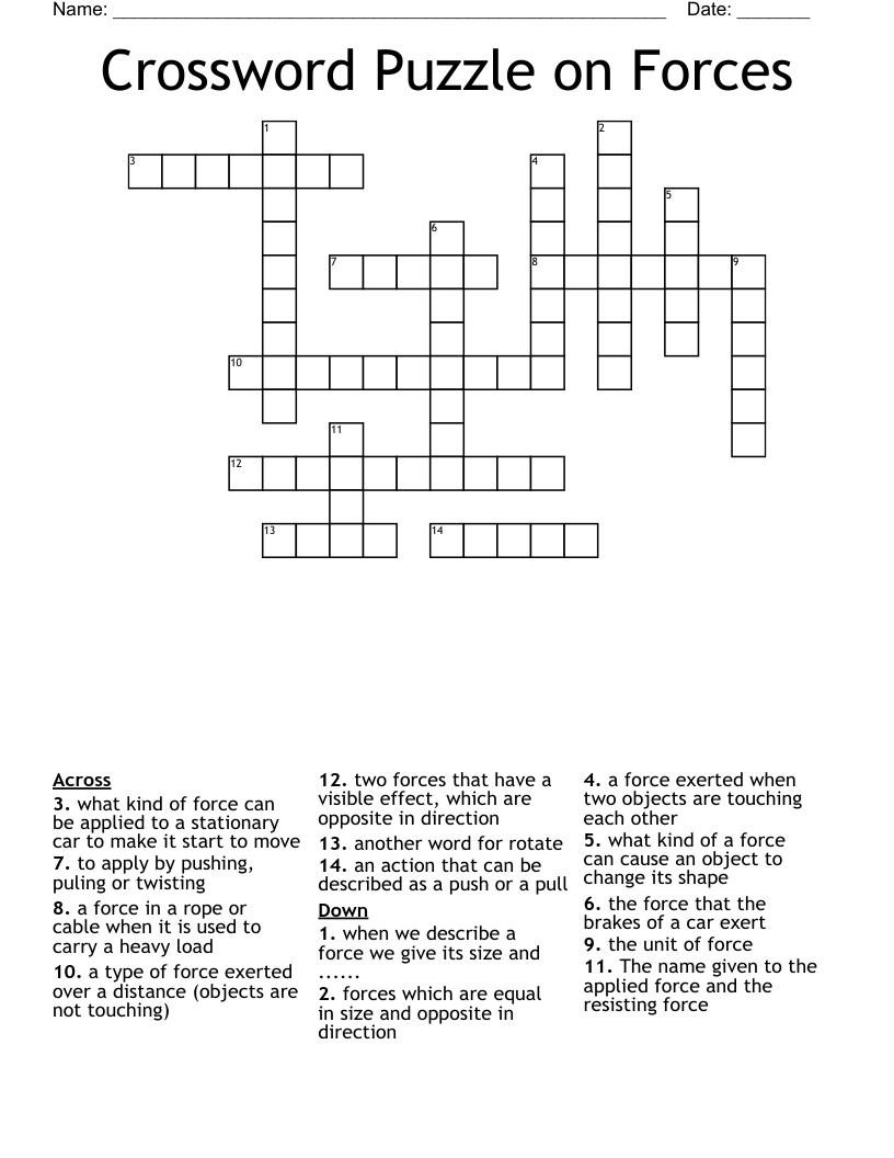 Crossword Puzzle On Forces WordMint
