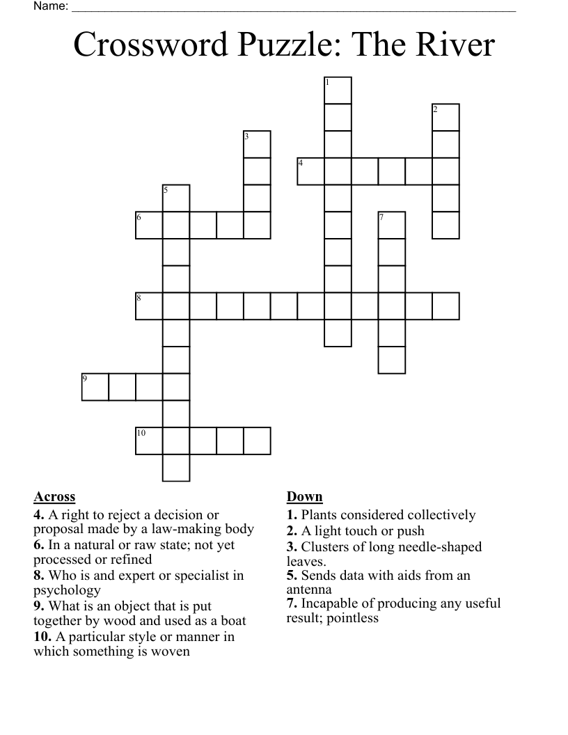 Crossword Puzzle The River WordMint