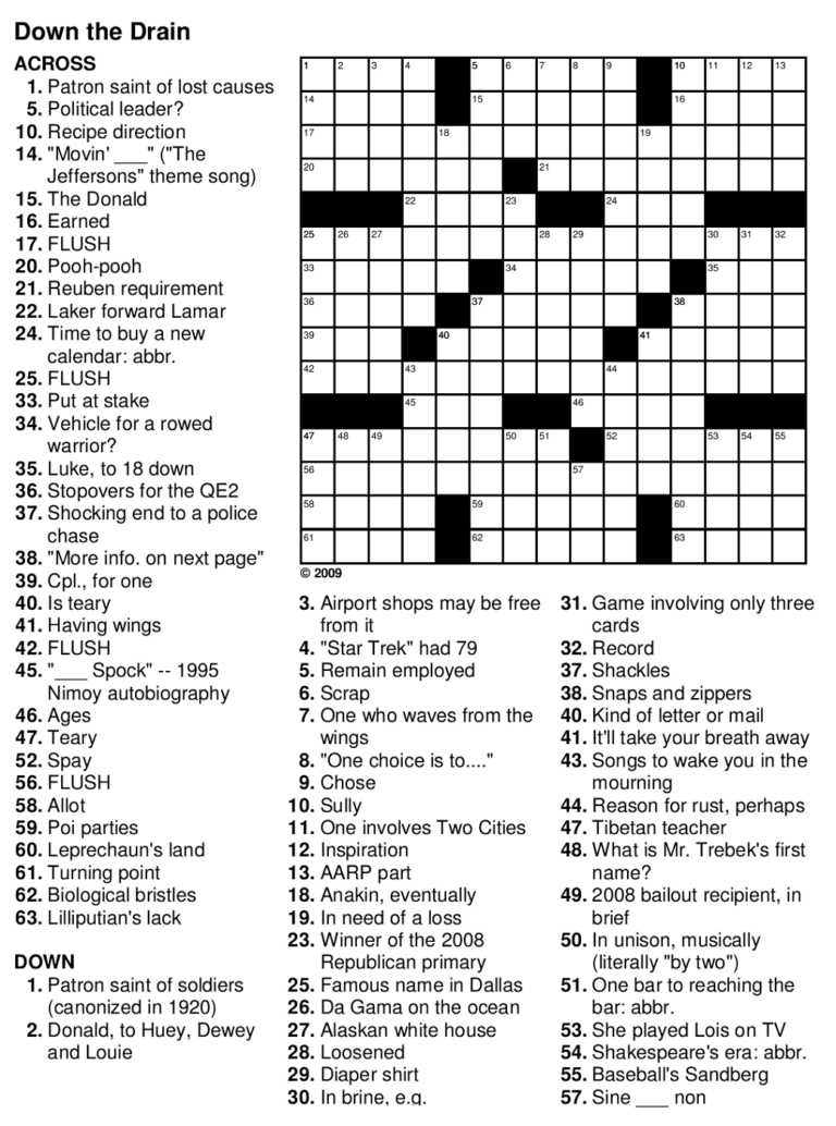 Crossword Puzzles For Seniors Printable