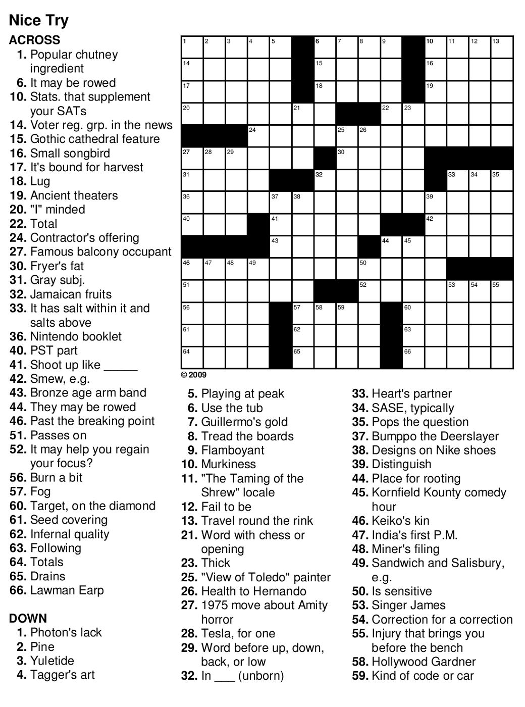 Crossword Puzzles For Seniors Printable