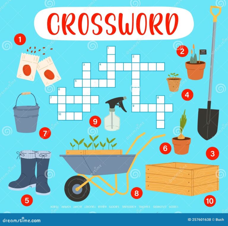 Crossword Quiz Grid With Farm And Gardening Tools Stock Vector 