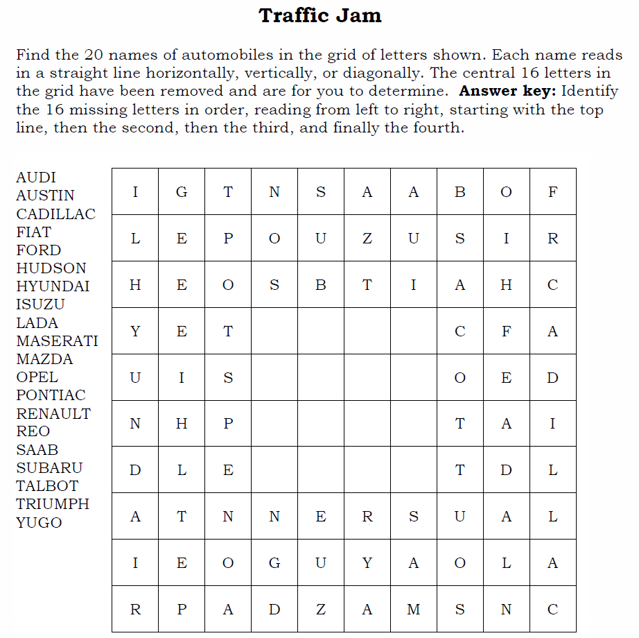 Curmudgeon Traffic Jam Wordsearch Puzzle