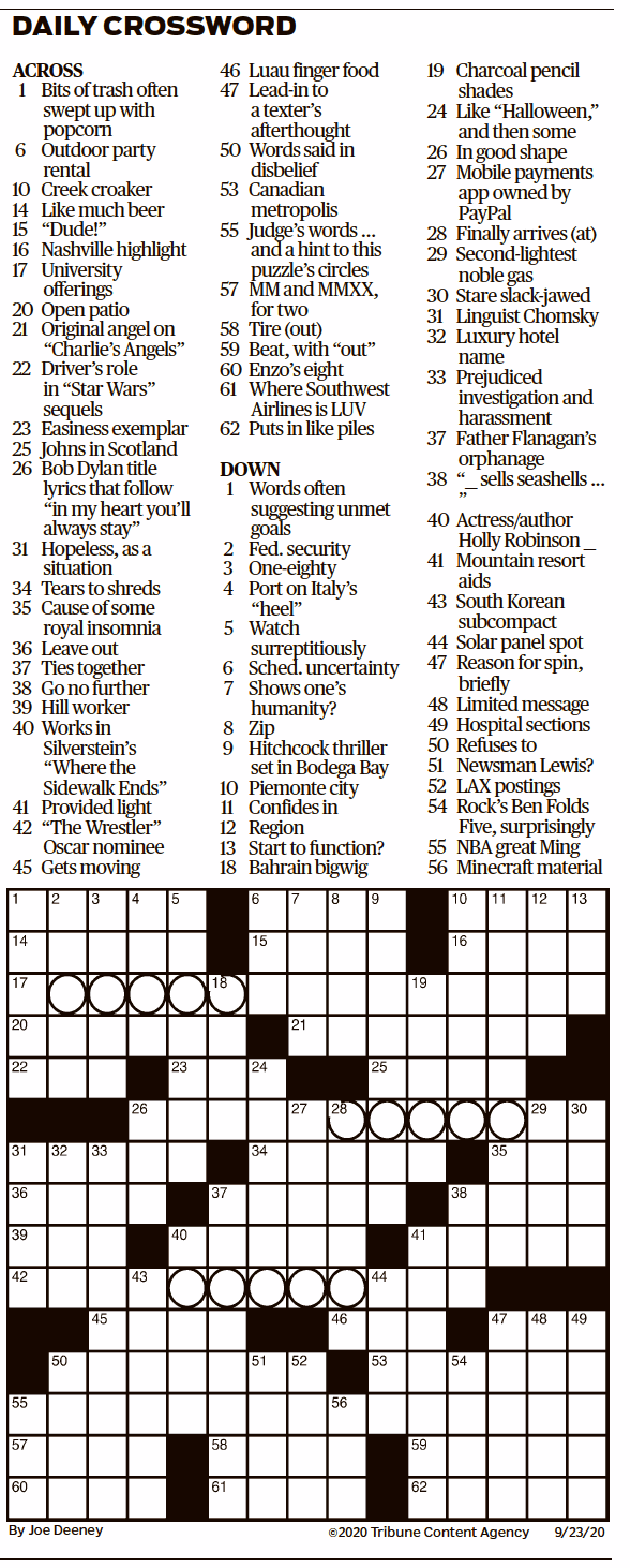 DAILY CROSSWORD Houston Chronicle 9 23 2020 Houston Chronicle 
