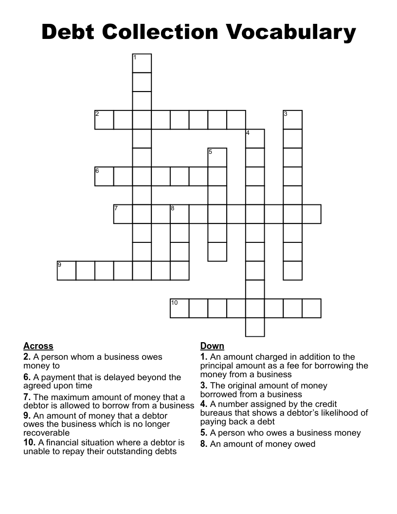 Debt Collection Vocabulary Crossword WordMint