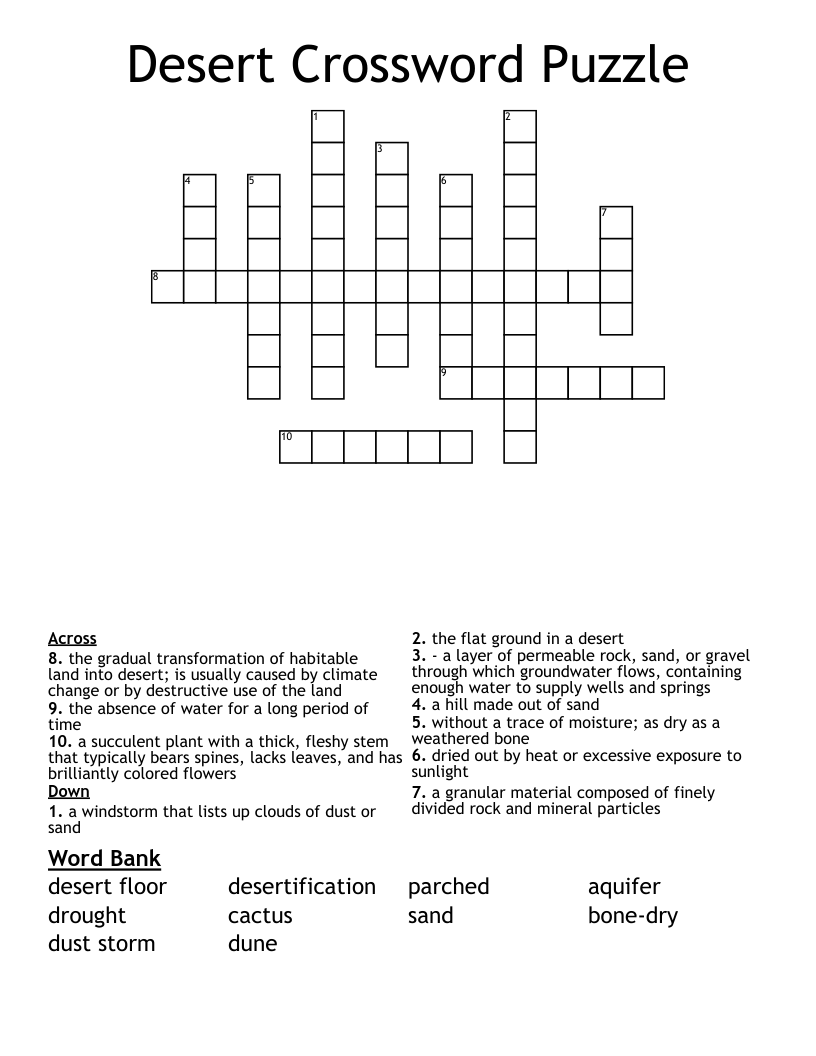 Desert Crossword Puzzle WordMint