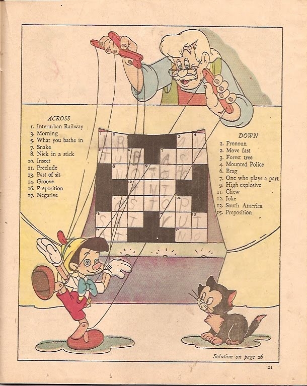DISNEYVILLE PINOCCHIO CROSSWORD PUZZLE 1940