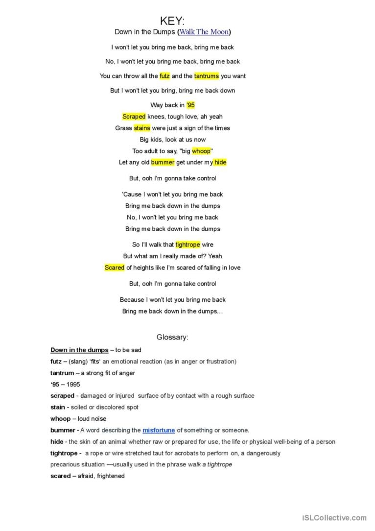 Down In The Dumps Song And Nursery R English ESL Worksheets Pdf Doc