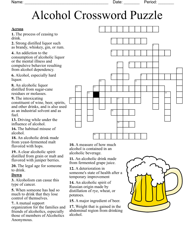 Drunkenness Crossword