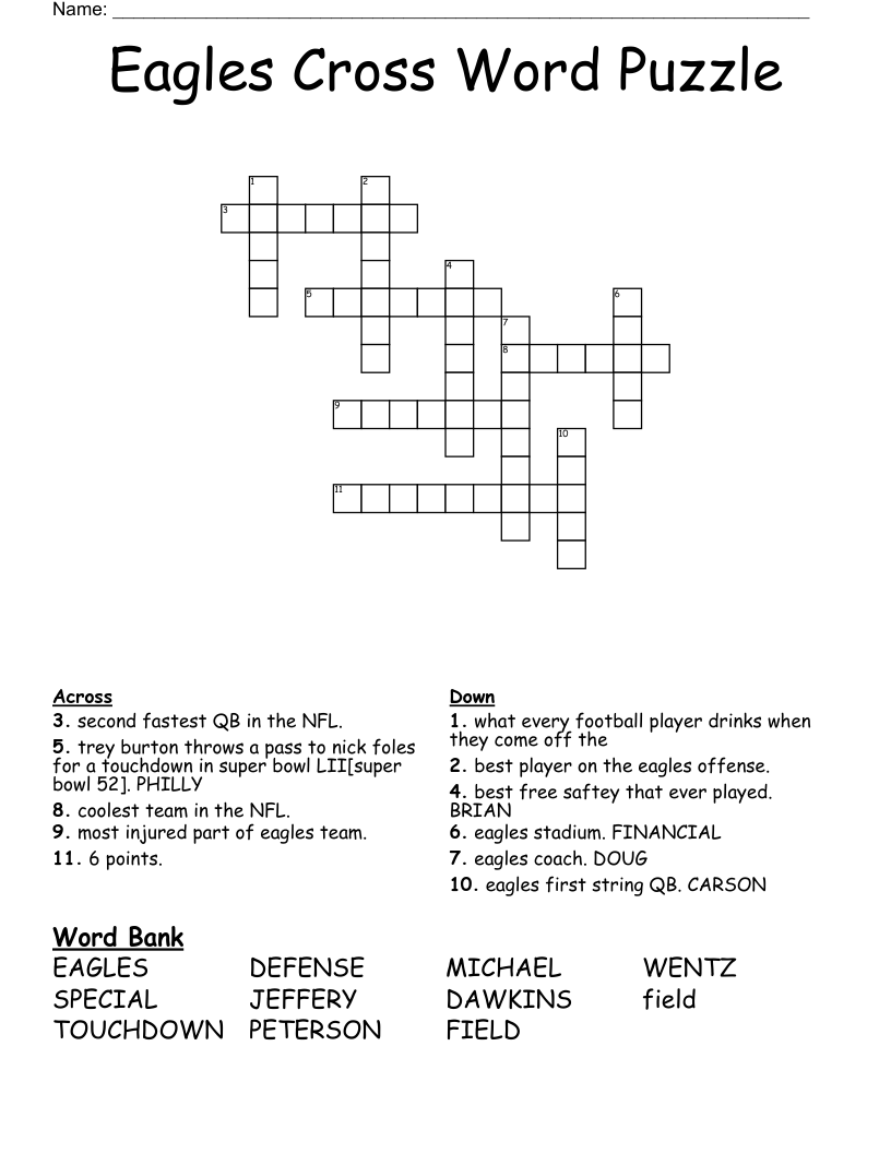 Eagles Cross Word Puzzle WordMint