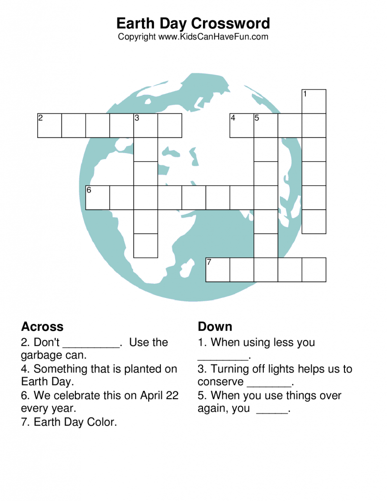 Earth Day Crossword Puzzle Printable