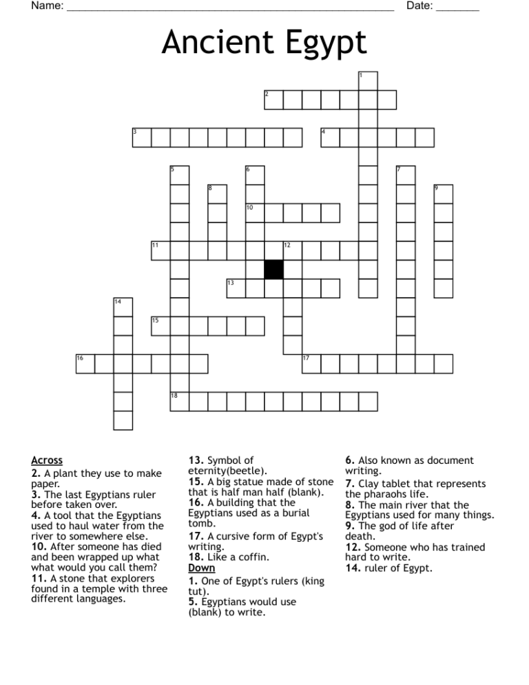 Egyptian Snake Crossword