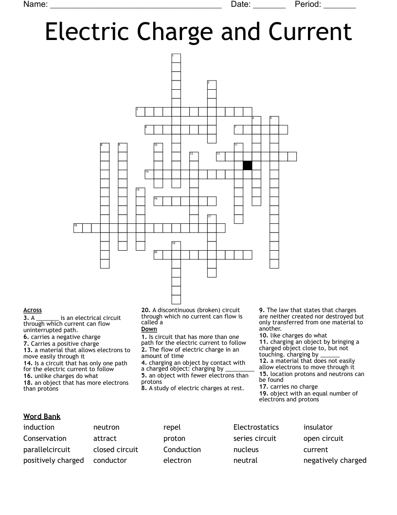 Electric Charge And Current Crossword Puzzle