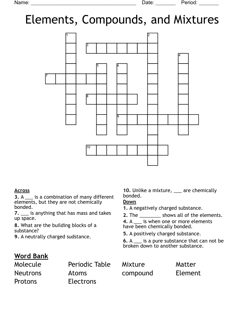 Elements Compounds And Mixtures Crossword WordMint