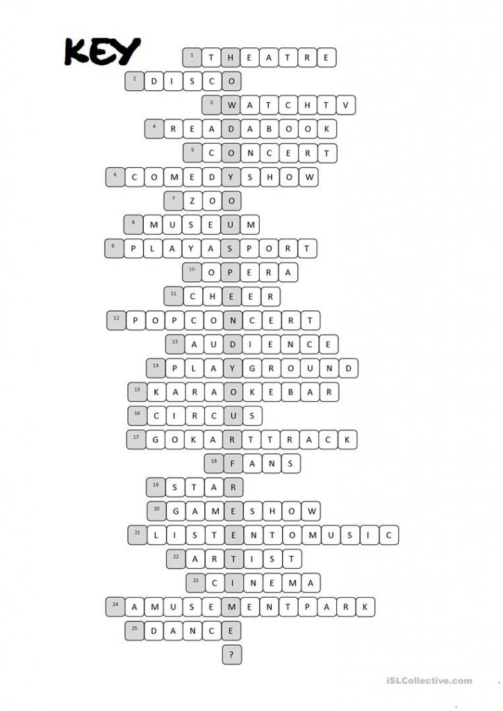 Entertainment Crossword Puzzle Worksheet Free Esl Printable 