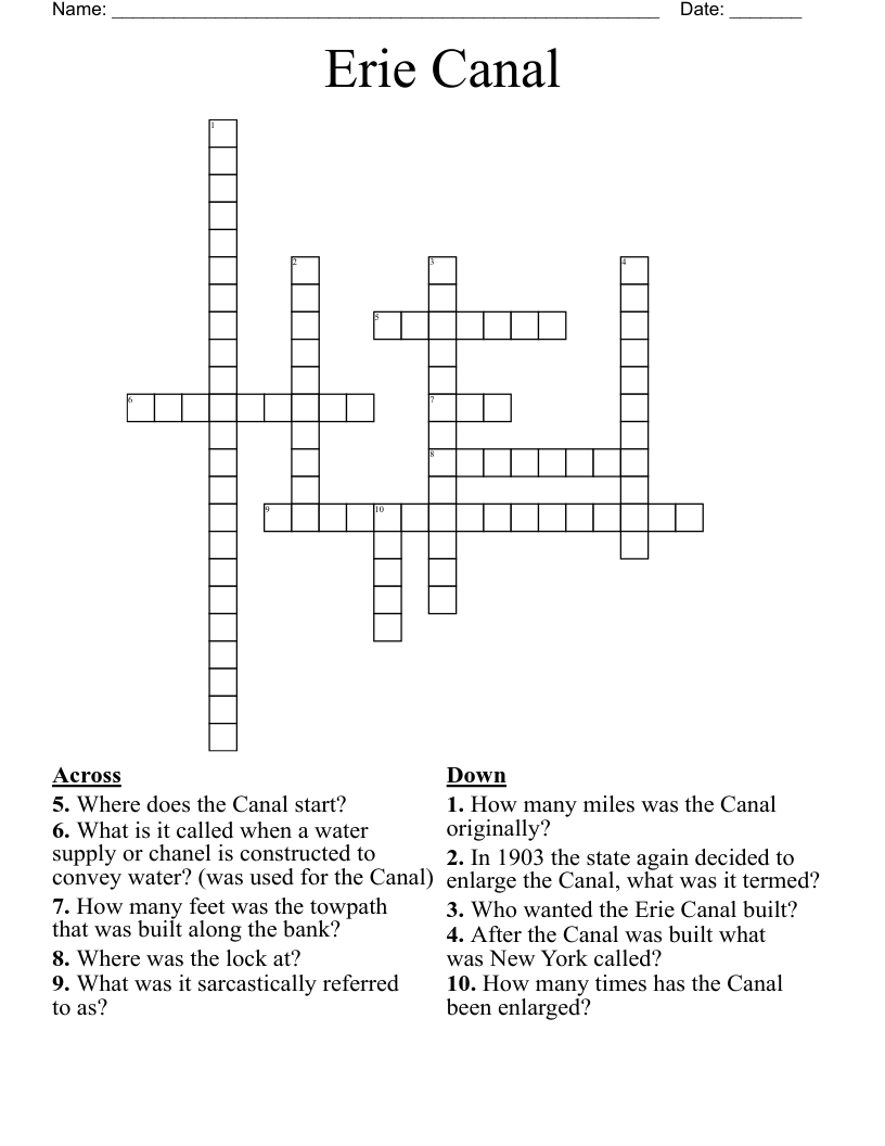 Erie Canal Crossword WordMint