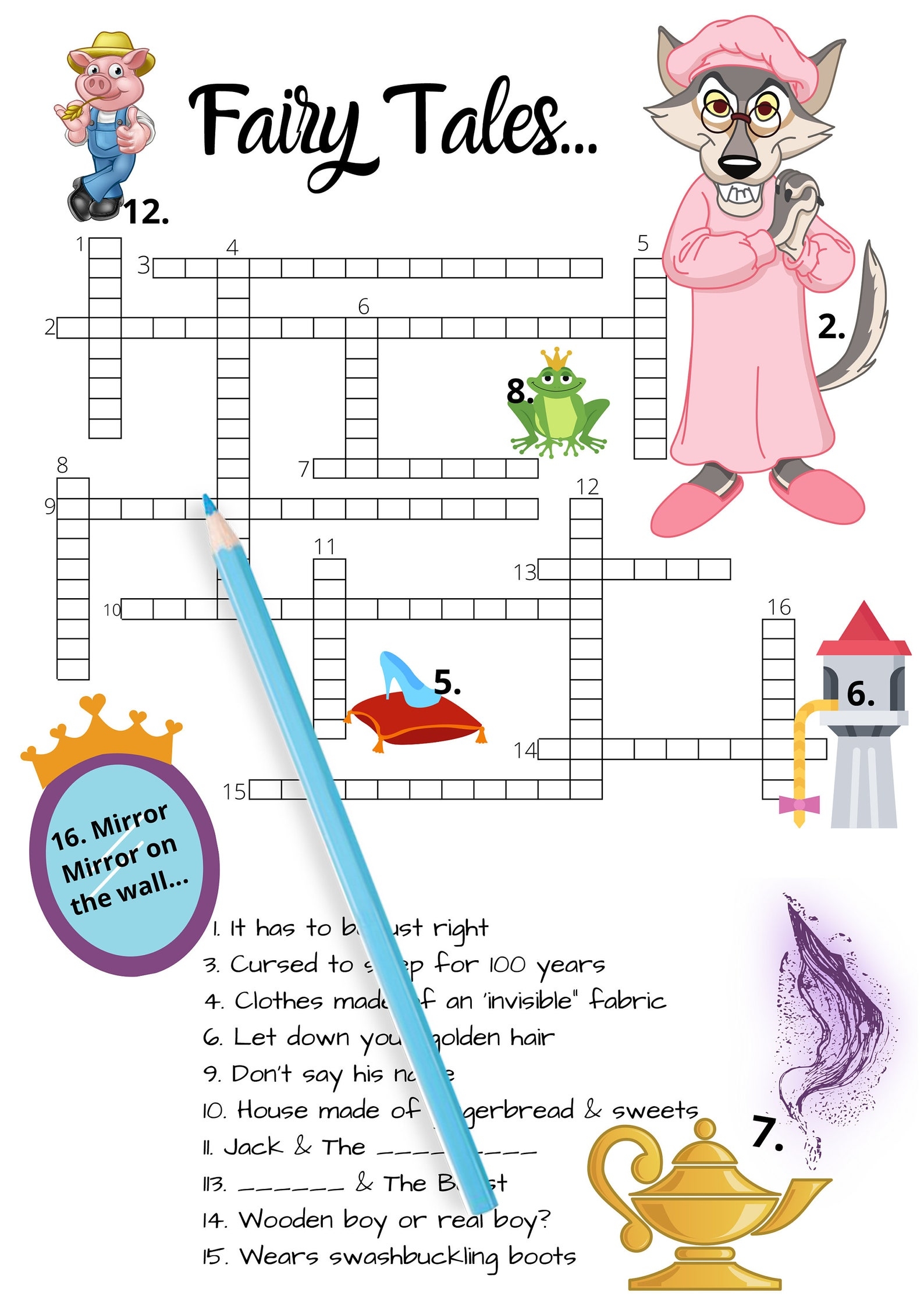 Fairytales Crossword Printable Puzzle Instant Download For All Etsy