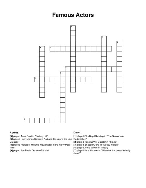 Famous Actors Crossword Puzzle