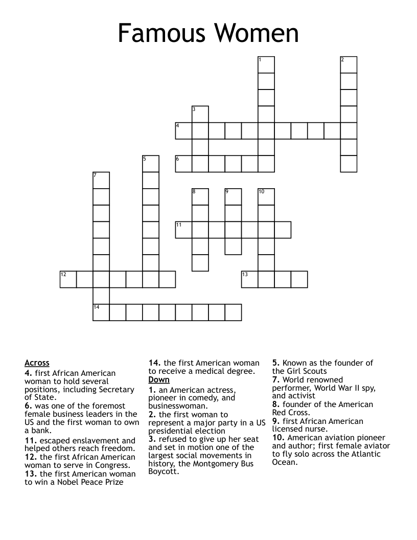 Famous Women Crossword WordMint