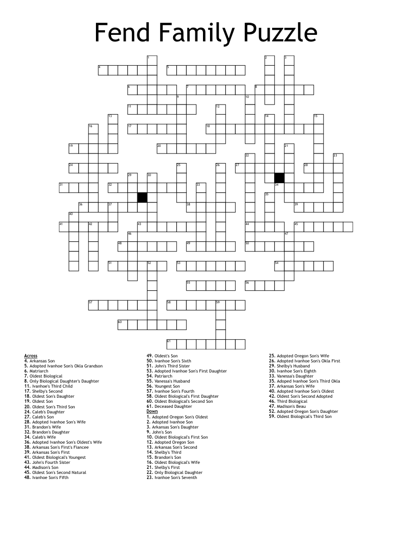 Fend Family Puzzle Crossword WordMint