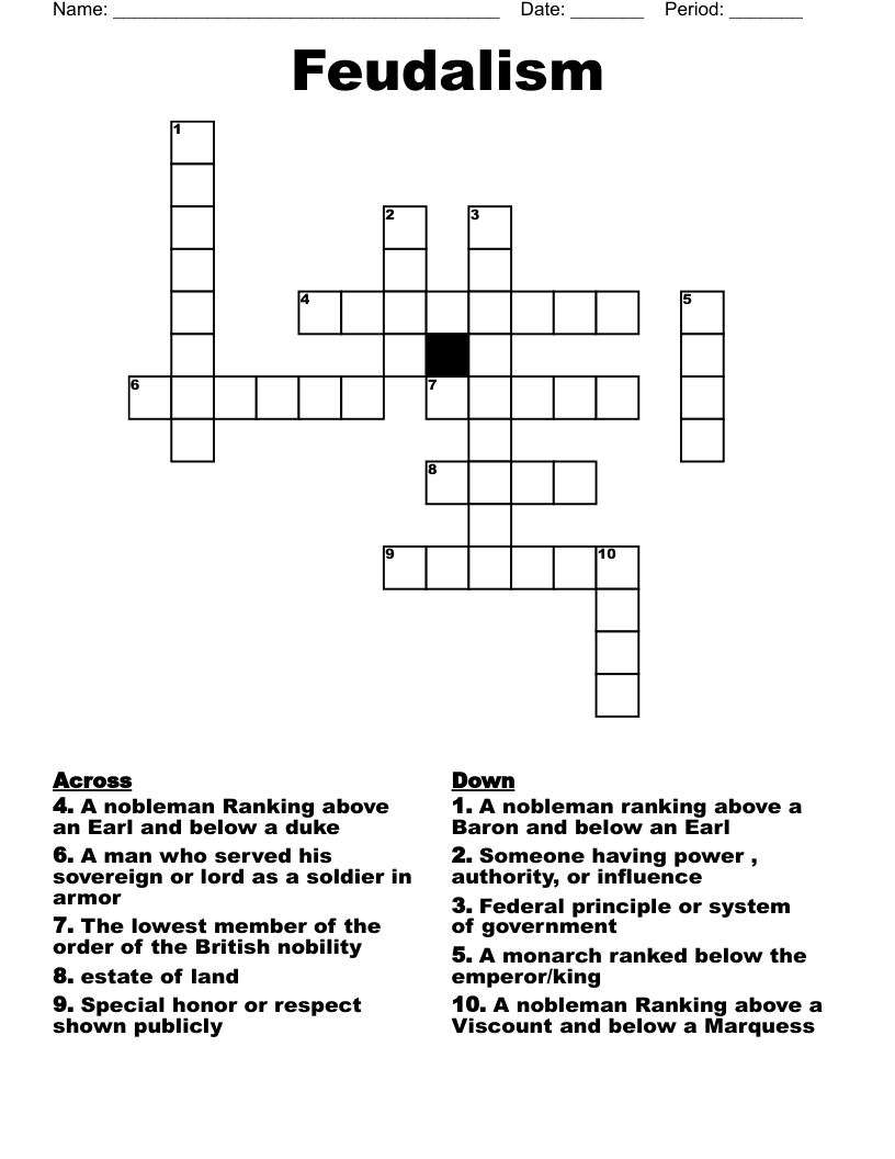 Feudalism Crossword WordMint