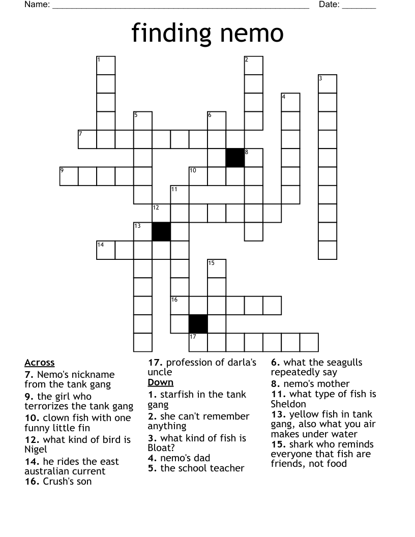 Finding Nemo Fish Crossword Puzzle Clue Sheryvillage