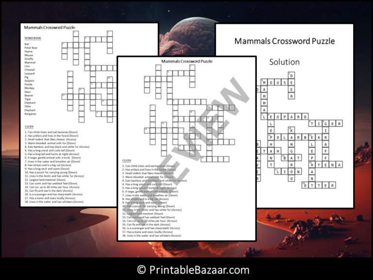Five Letter Mammals Crossword Prntbl concejomunicipaldechinu gov co